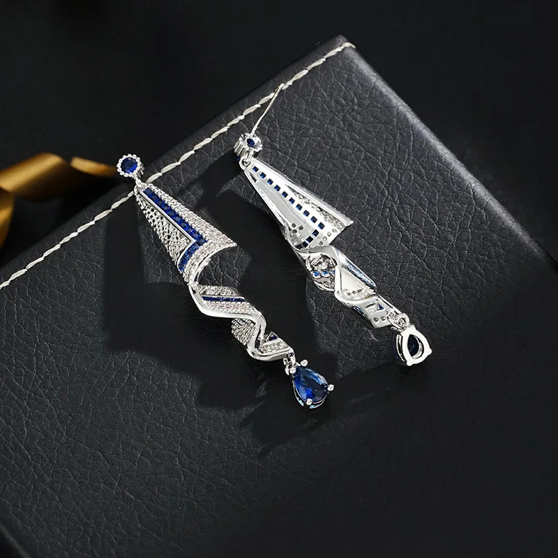 Satin drop earrings with diamonds, niche design, fashionable, luxury and high-end earrings