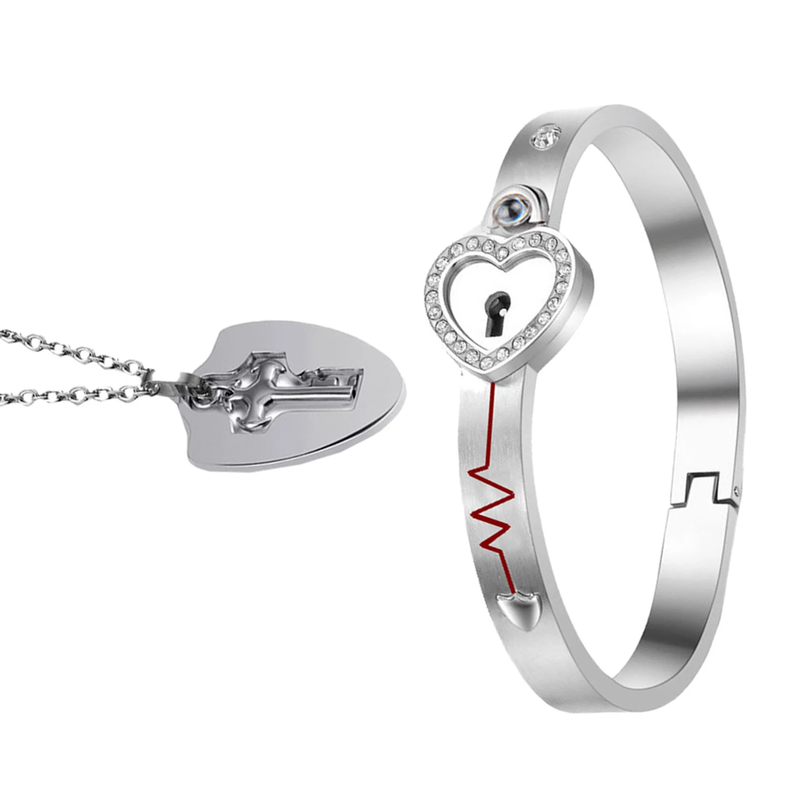 

1Set Loving Heart Projection Bracelet Creative Lovers Key Lock Necklace Couple Jewelry Valentine Birthday Gift