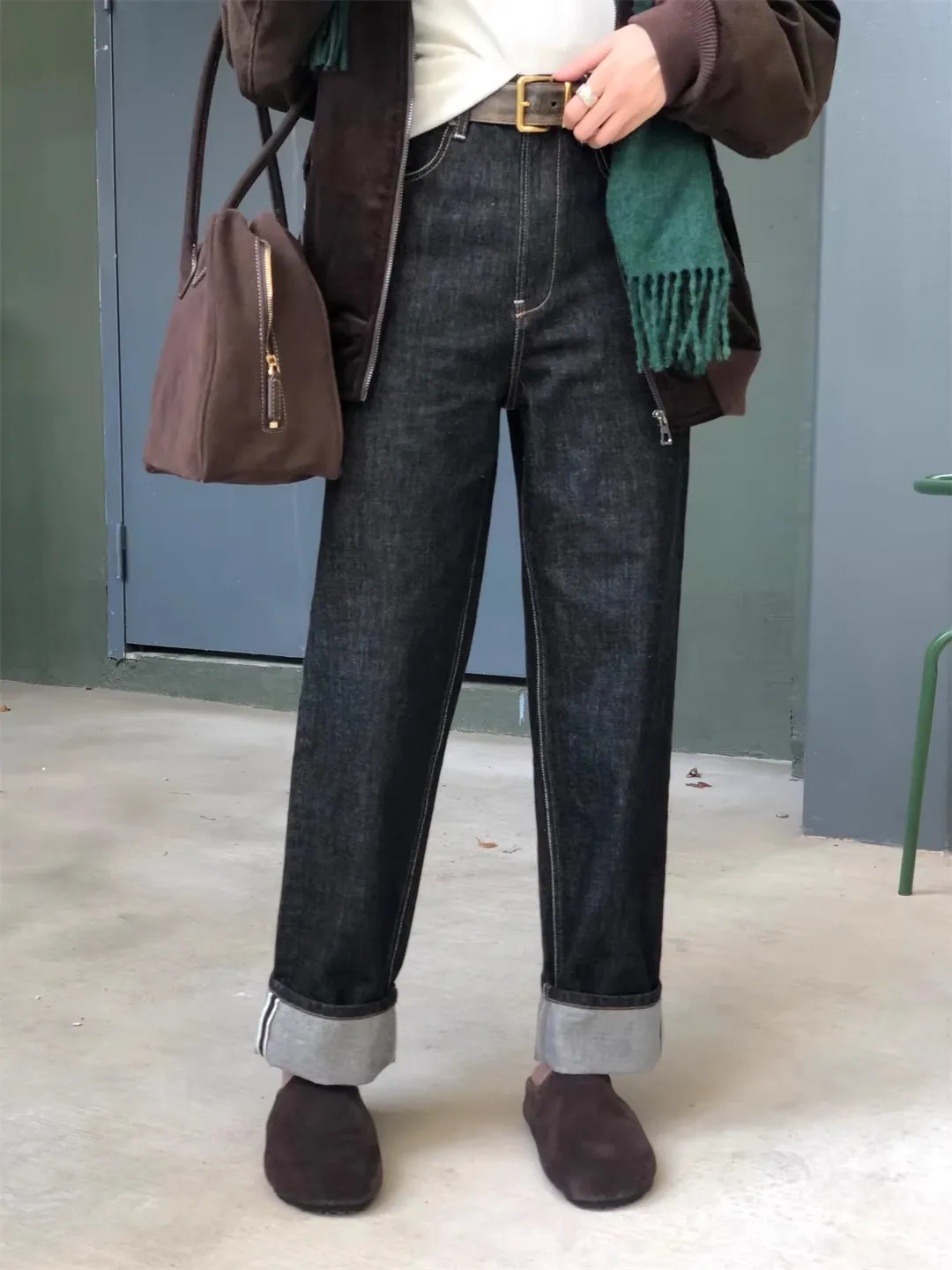 

Джинсы с высокой талией и прямым кроем из оригинальной джинсовой ткани Red Ear, с эффектом похудения, женские премиум-джинсы со средней эластичностью, зимняя коллекция