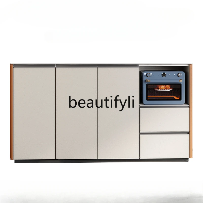 

Italian saddle leather side cabinet multifunctional storage cabinet microwave oven oven cabinet solid wood