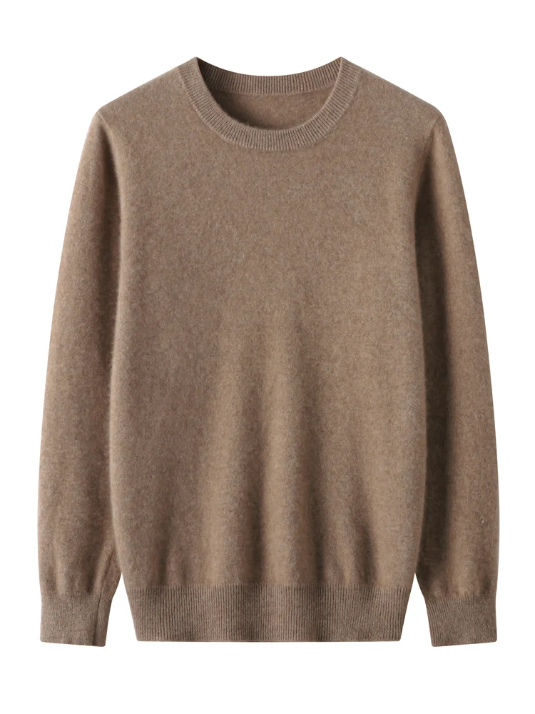 Pull en cachemire à manches longues et col rond pour hommes, 100% pure laine mérinos, pull décontracté, haut basique, automne et hiver, nouveaux produits, 24