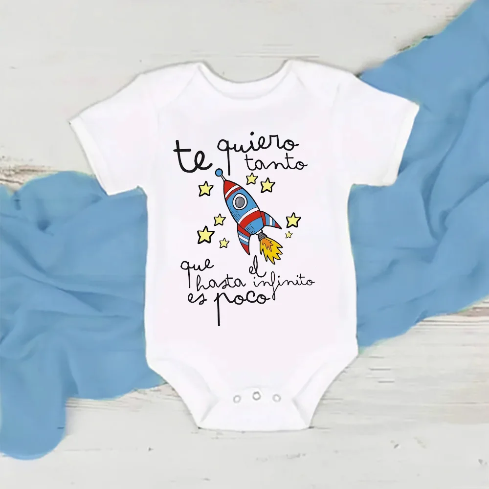 I Love You So Much That Infinity Is Not Enough Spanish Printed Baby Romper Newborn Short Sleeve Bodysuit Funny Infant Clothes