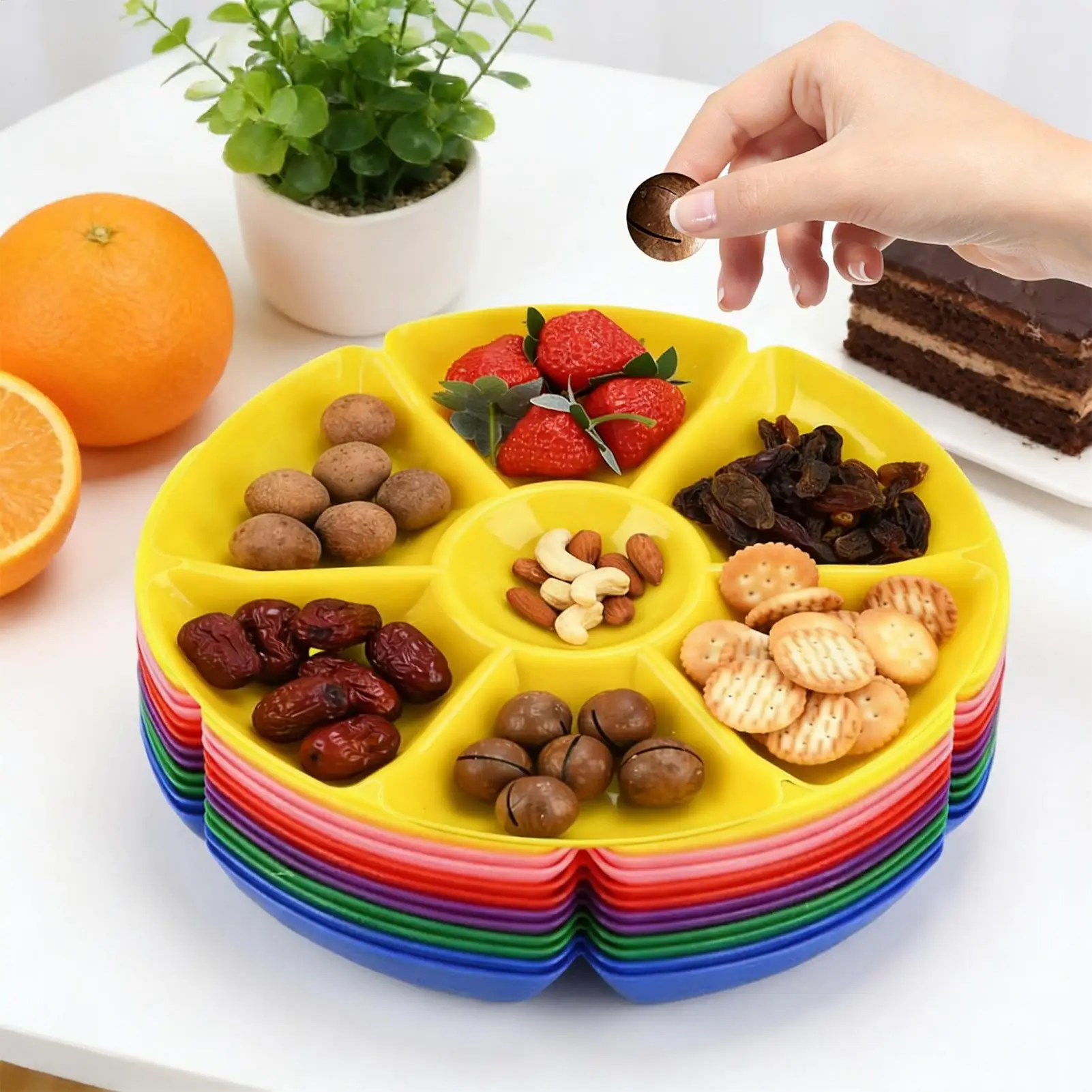

Divided Serving Tray Divided Food Platter with 7 Compartments snack tray 12 Pieces Food Serving Container for nacks nuts candy