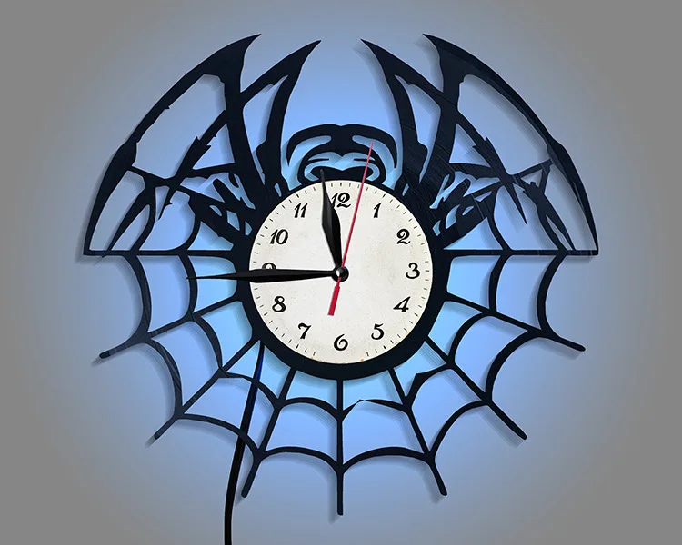 

Spider Shaped Creative Art Vinyl Record Wall Decoration Clock, LED Night Light, Remote Control Clock, Home Gift