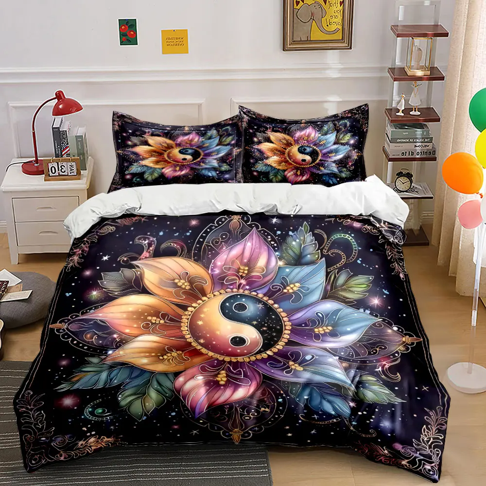 Yin Yang Decor Set Harmony Bedding Set with 1 Duvet Cover 2 Pillowcases Single Double King Queen, Gift