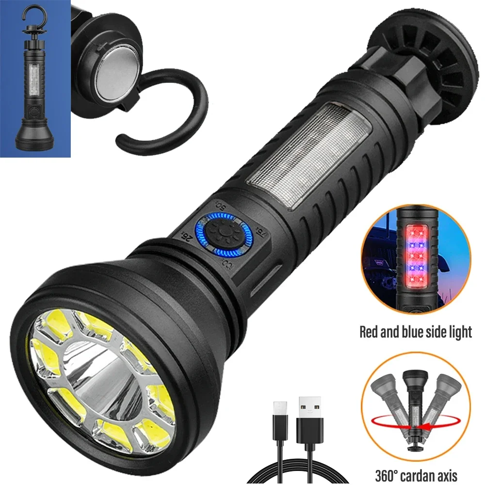 

Portable LED+COB Flashlight USB Rechargeable Torch Mini Magnetic Work Light Outdoor Searchlight Hook Camping Tent Work Lantern