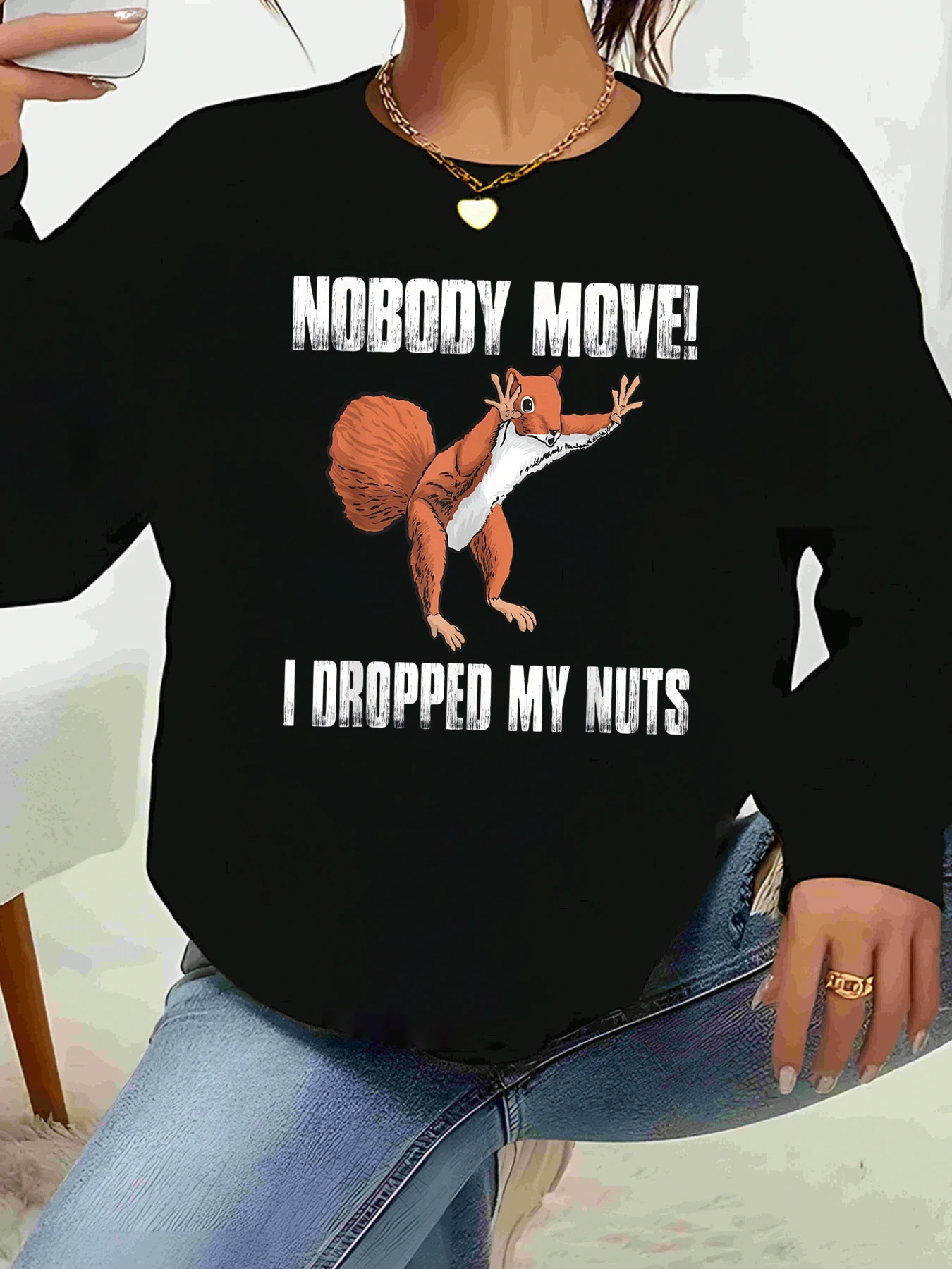 

Толстовка с длинными рукавами и принтом белки Nobody Move I Dropped My Nuts, повседневная женская одежда на Хэллоуин