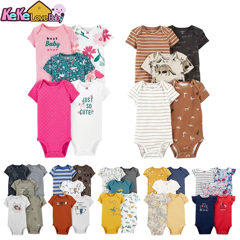 5Pcs/lot Baby Bodysuit Summer Boy Girl Clothes Set Cotton Newborn Baby Clothing Pajama Bebe Jumpsuit Cartoon Infant Outfits Suit