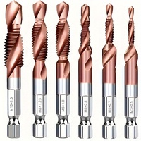 6-Piece High-Speed Steel HSS Cobalt Plating Drill Tap Countersink Deburr Set - Metric Combination Drill Tap M3 M4 M5 M6 M8 M10,