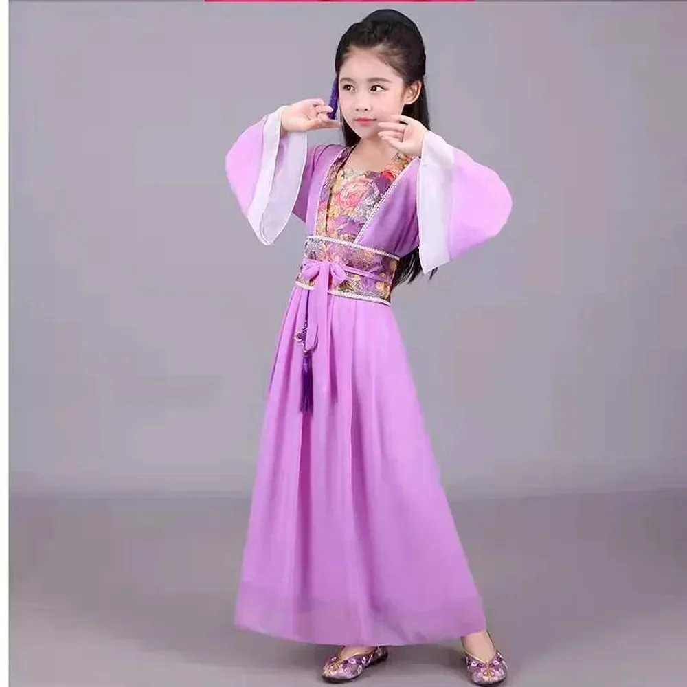 Robe de princesse traditionnelle chinoise pour filles, grande robe de danse folklorique, costume de carnaval pour enfants, nickel é