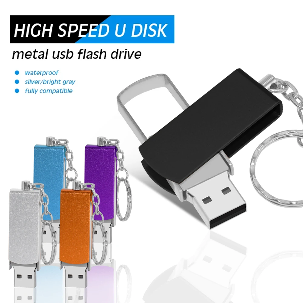 회전식 금속 USB 2.0 플래시 드라이브, 8GB 64GB 키 체인 펜 드라이브, 다채로운 메모리 스틱, 노트북용 방수 저장 장치