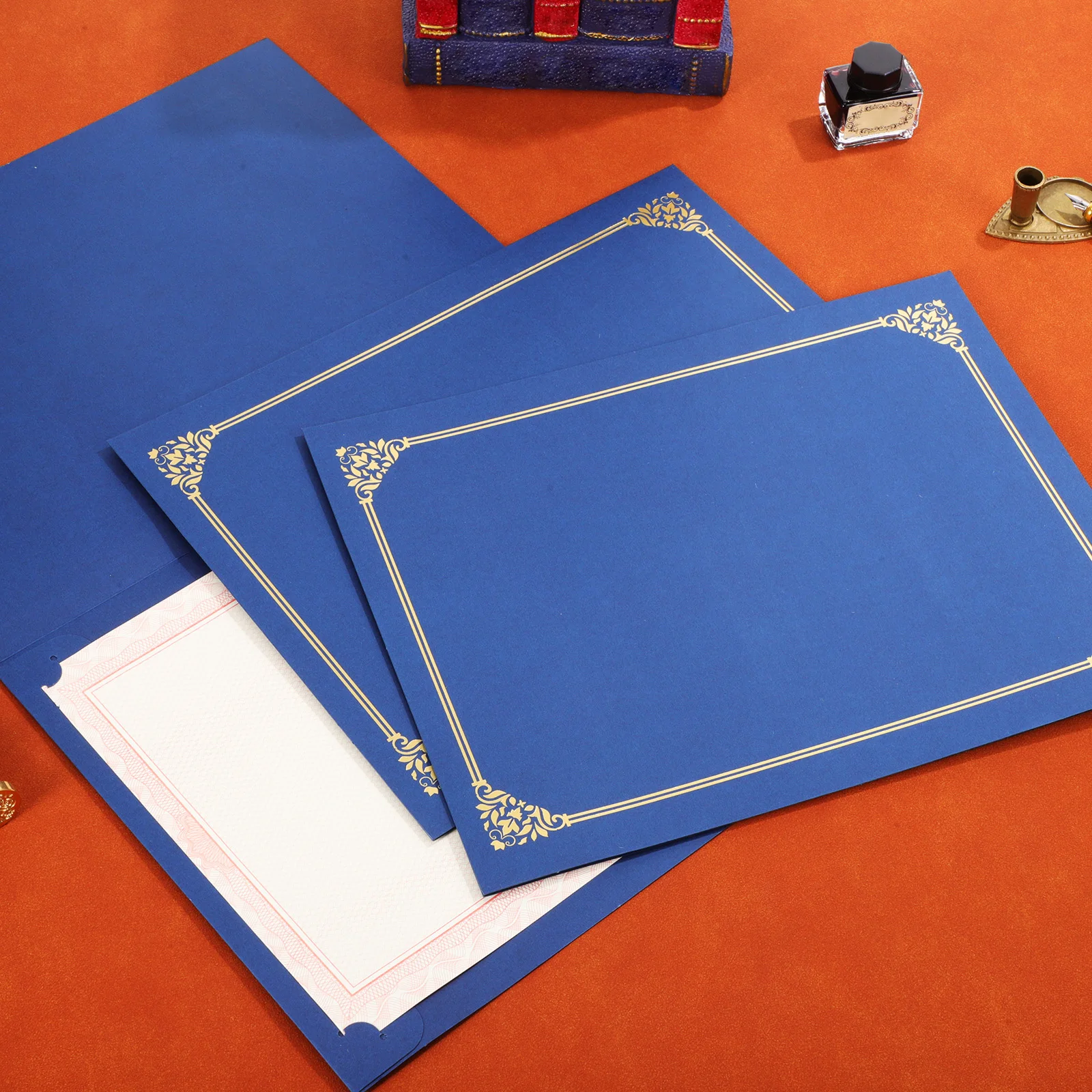 

30pcs Gold Foil Border Certificate Covers Diploma Holders Award Paper Frames Document Holders For College Graduation Marriage