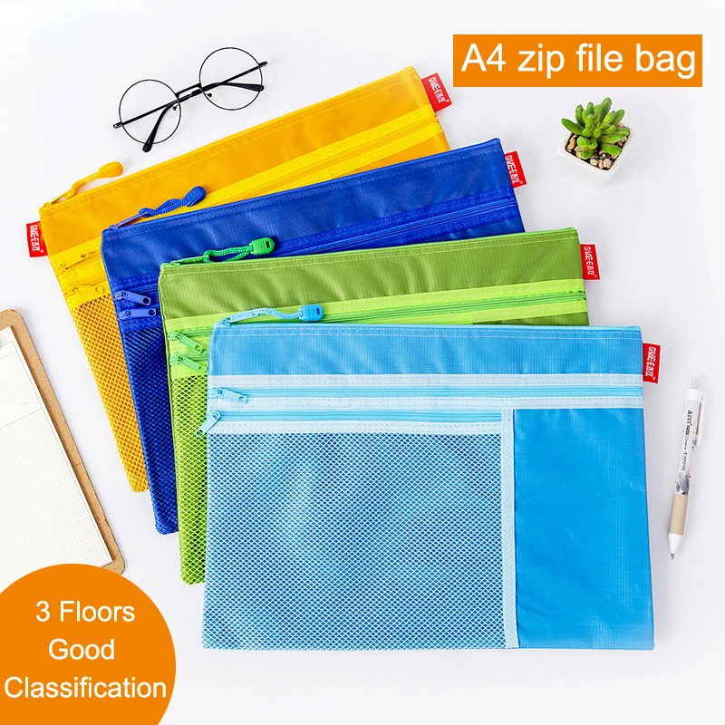 Waterproof 3 Layers Canvas Zipper A4 File Folder Bag Document Paper Organizer Storage Protective Bag Stationery