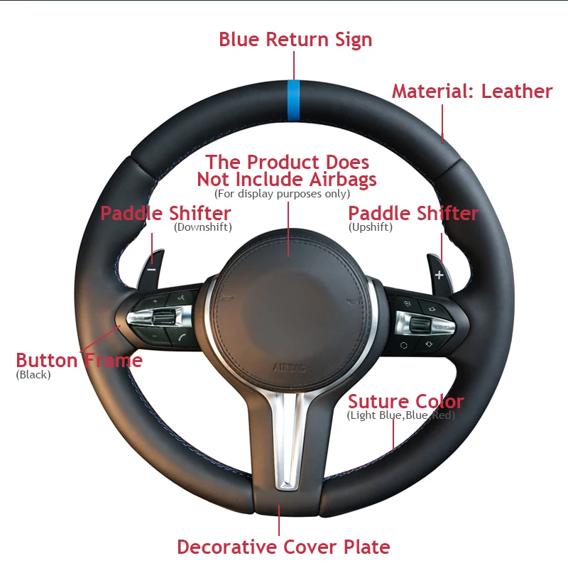 Blue Stripe Leather M Sport Steering Wheel for BMW E90 E53 E70 E71 E84 E92 E93 X5/X6 E Serise Modify M3 M5 with Shifter Paddle view 4