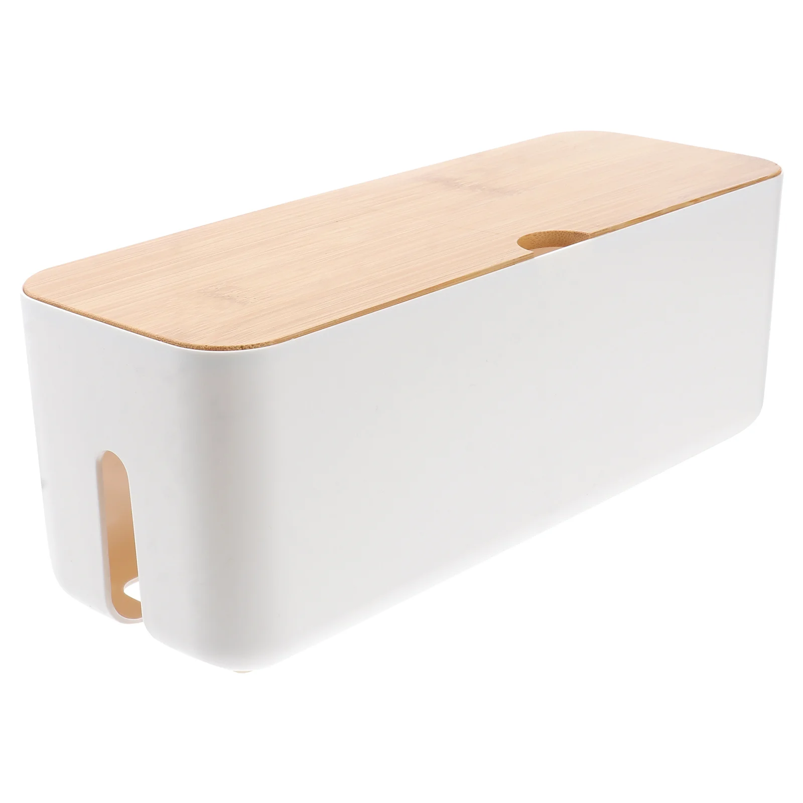 Scatola per la gestione dei cavi Scatola portaoggetti per ciabatta in plastica bianca con coperchio in legno per nascondere cavi per organizer per cavi per ufficio domestico