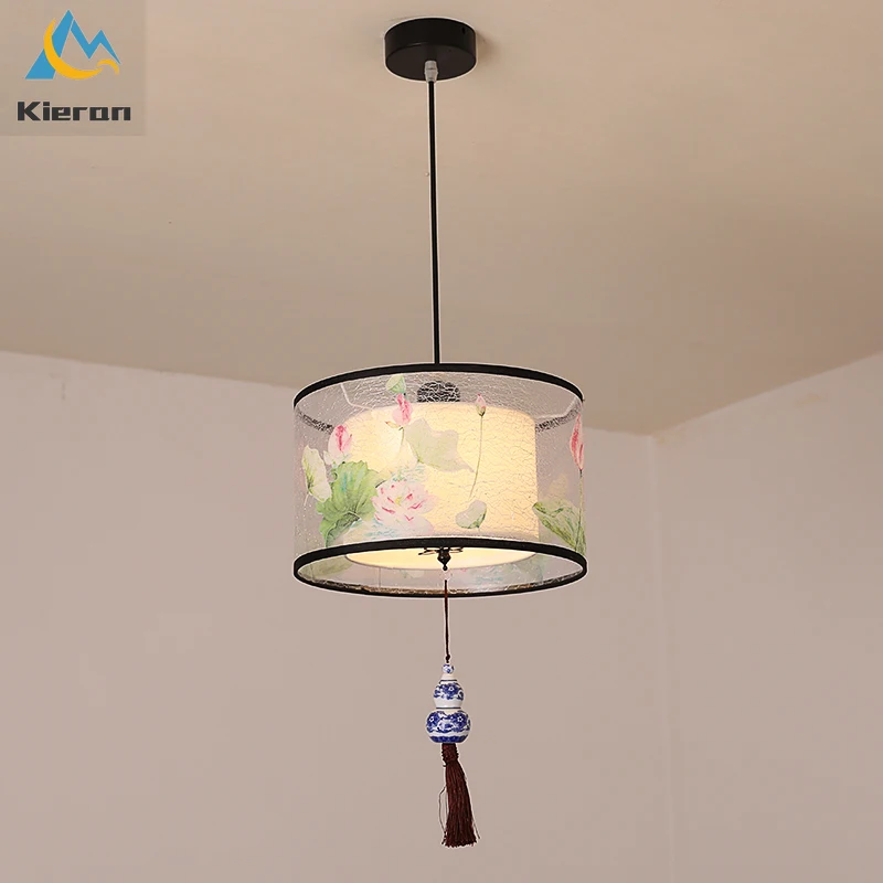 Modern Minimalist Fabric Art LED Chandelier Living Room Bedroom Bedside Pendant Light Room Decoration Chinese Style Pendant Lamp