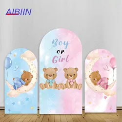 Boy or Girl Gender Reveal Arch Backdrop Cover Pink or Blue Watercolor Cute Bear Moon Balloon Baby Shower Party Decor Background
