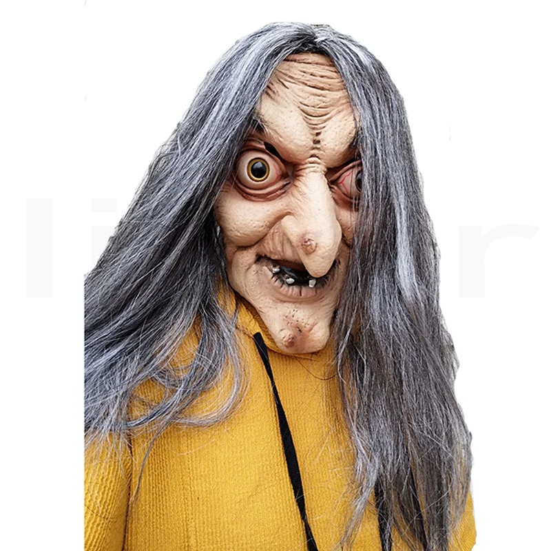 

Scary Old Witch Mask Latex With Hair Halloween Grimace Party Costume Cosplay Masks Props