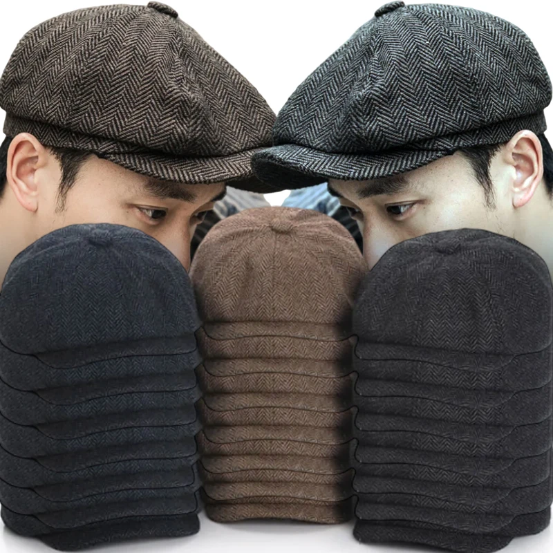 الرجال البريطانية مثمنة القبعات 2025 الخريف والشتاء الرجعية الدافئة والمخملية بطة اللسان قبعة صحيفة قبعة