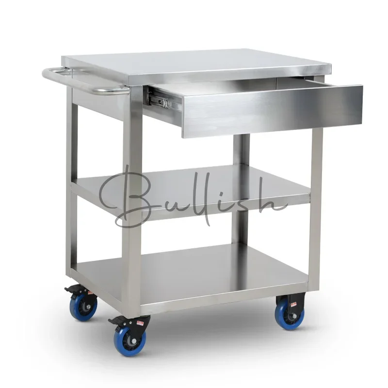 Stainless steel laboratory three-layer trolley Instrument Small Tool with drawers