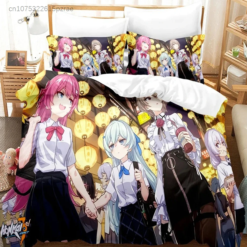 3D Anime Honkai Impact 3rd Bedding Set Printed Decorative Duvet Cover Set Bedclothes Quilt Cover Home For Aldult Kid Teen
