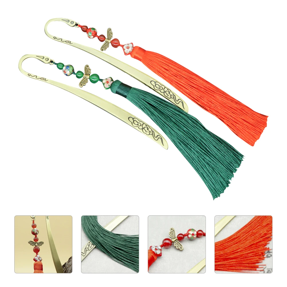 

Chinese Style Bookmarks Rayon Bookmark With Tassel Tassel Vintage Flat for Students Gifts Decor Souvenirs Writing Reading
