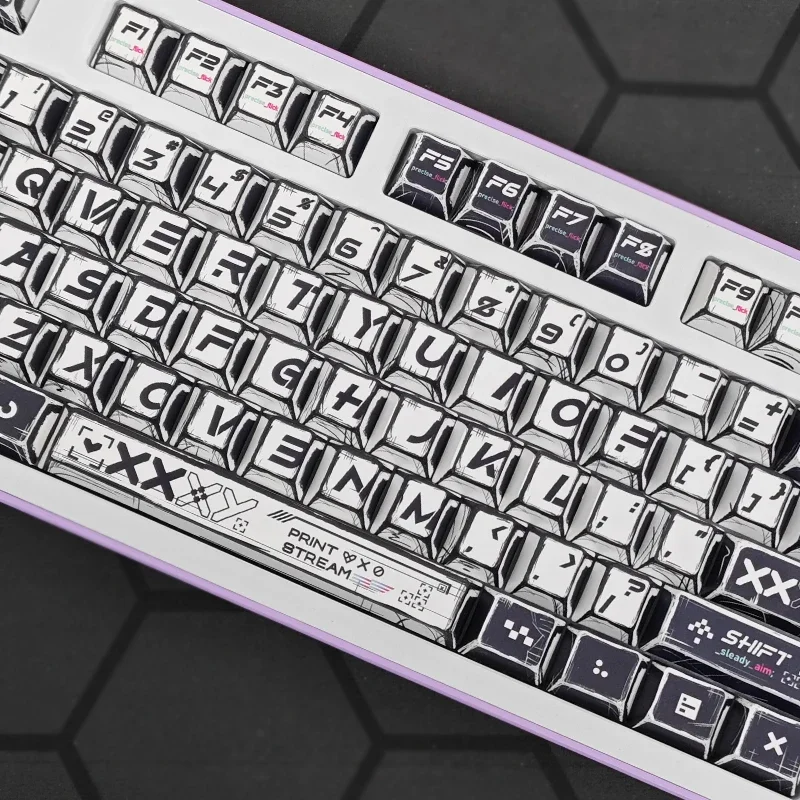 

Колпачки для клавиш комиксов на заказ, черно-белые принты, манга 137, клавиши Cherry, механическая клавиатура, колпачки для ключей «сделай сам», PBT для 61/87/96/98/104/108