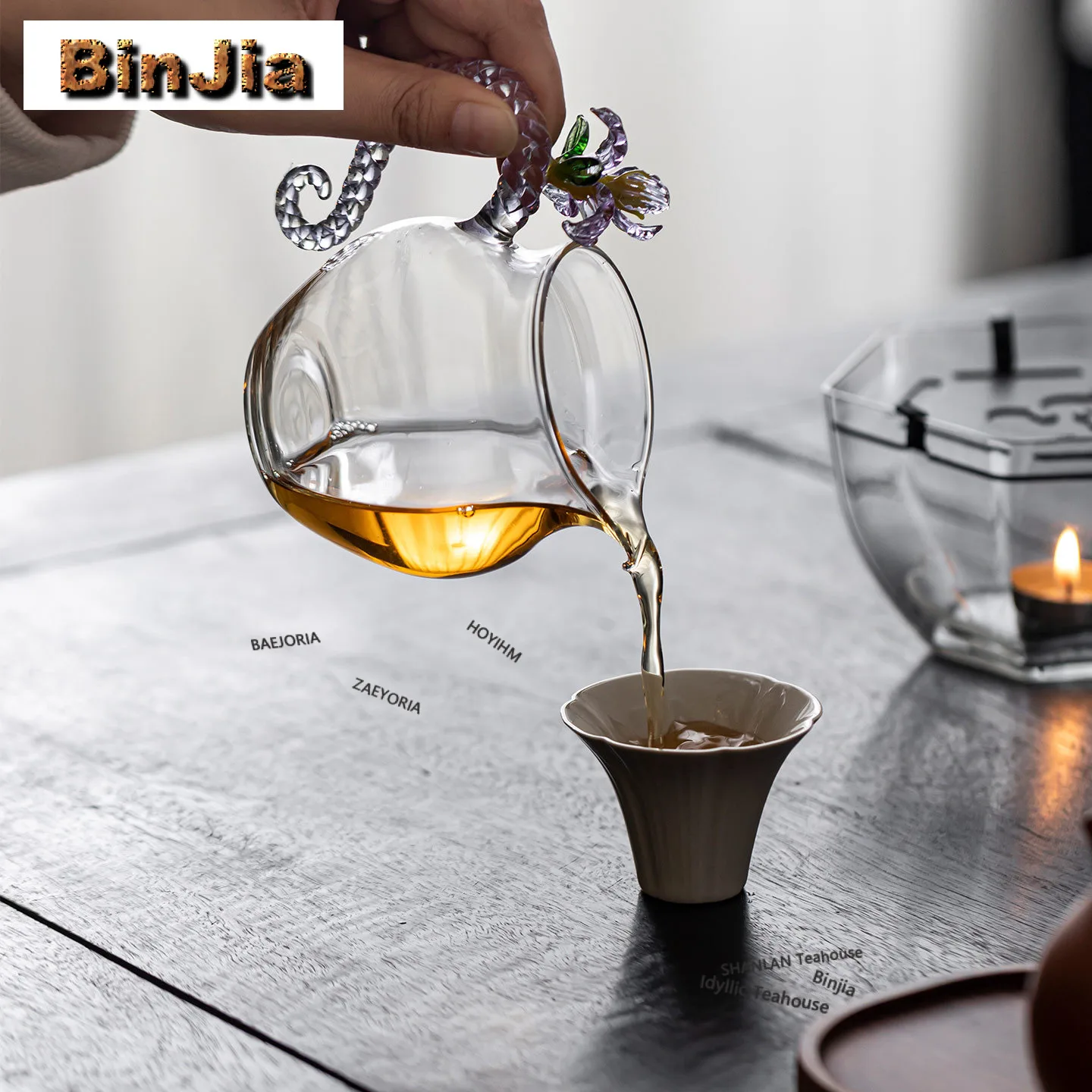 260ml Glass Iris Flower Tea Pitcher Divide Tea Sharing Pot Cha Hai Dispenser Household Justice Cup Fair Mug Teaware Accessories