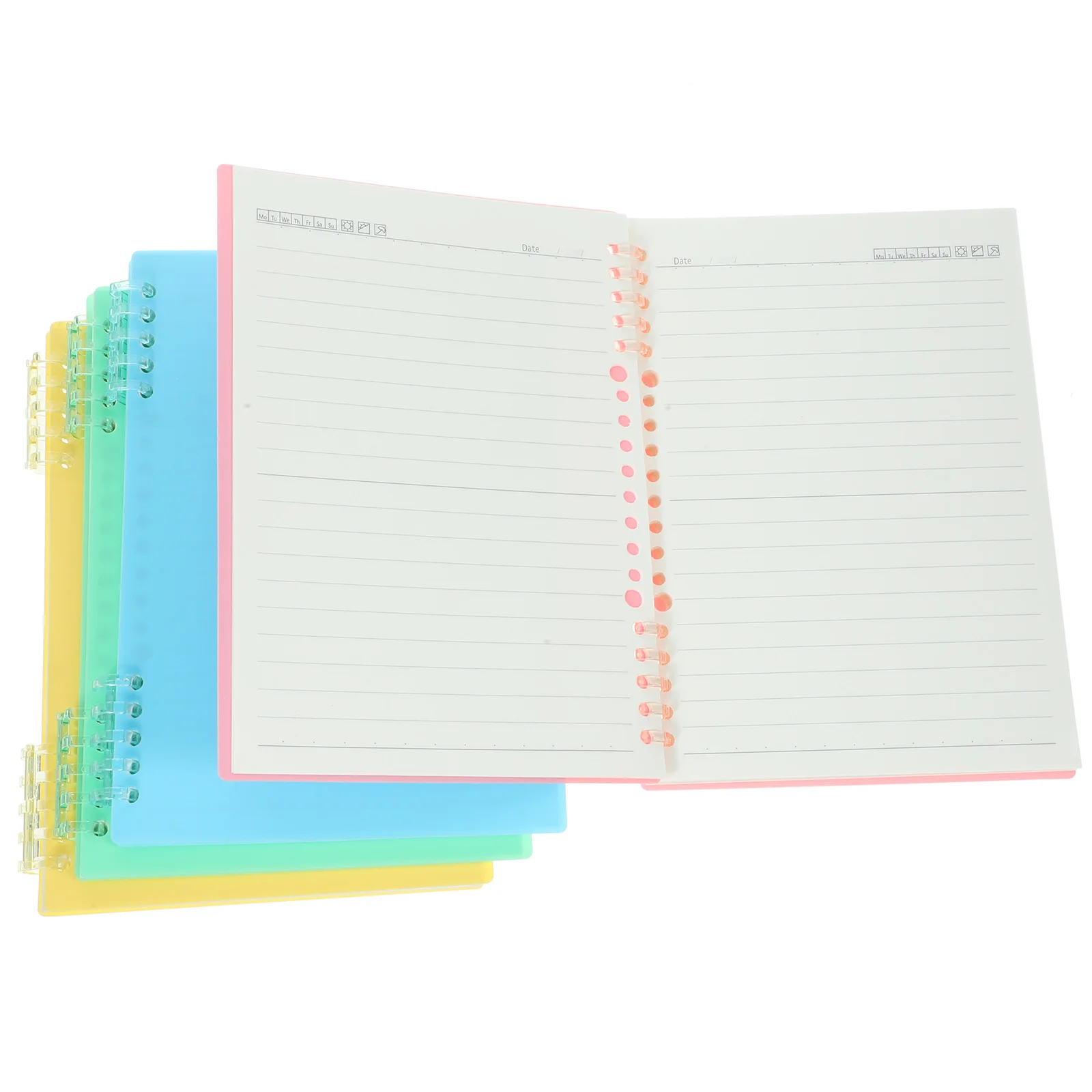 

4 Pcs A5 Colored Cover Notebook Green Yellow 10 Hole Punch Loose Leaf Notepad for Office Portable Schedule Planning