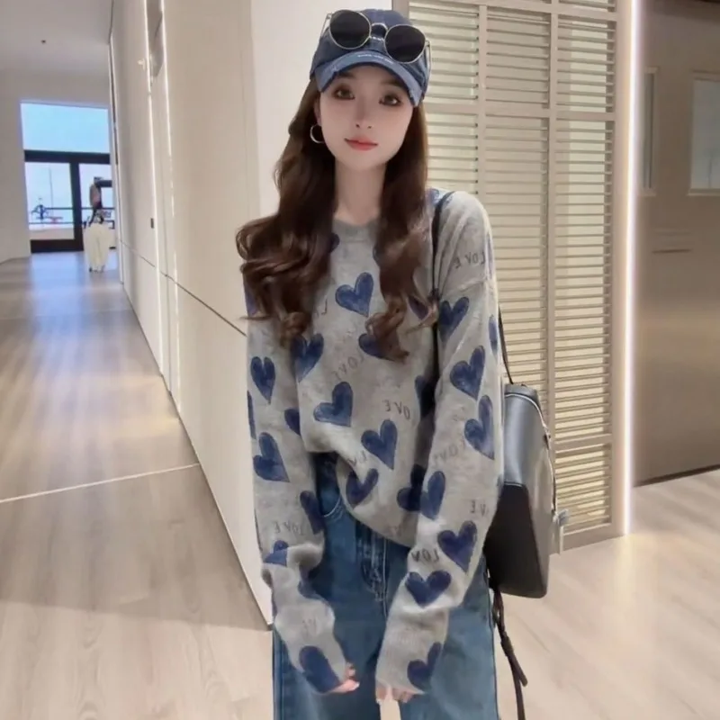 جديد الخريف والشتاء الكورية نمط الأزياء إلكتروني الحب البلوز سترة الراقية كسول نمط محبوك سترة أعلى للنساء #3