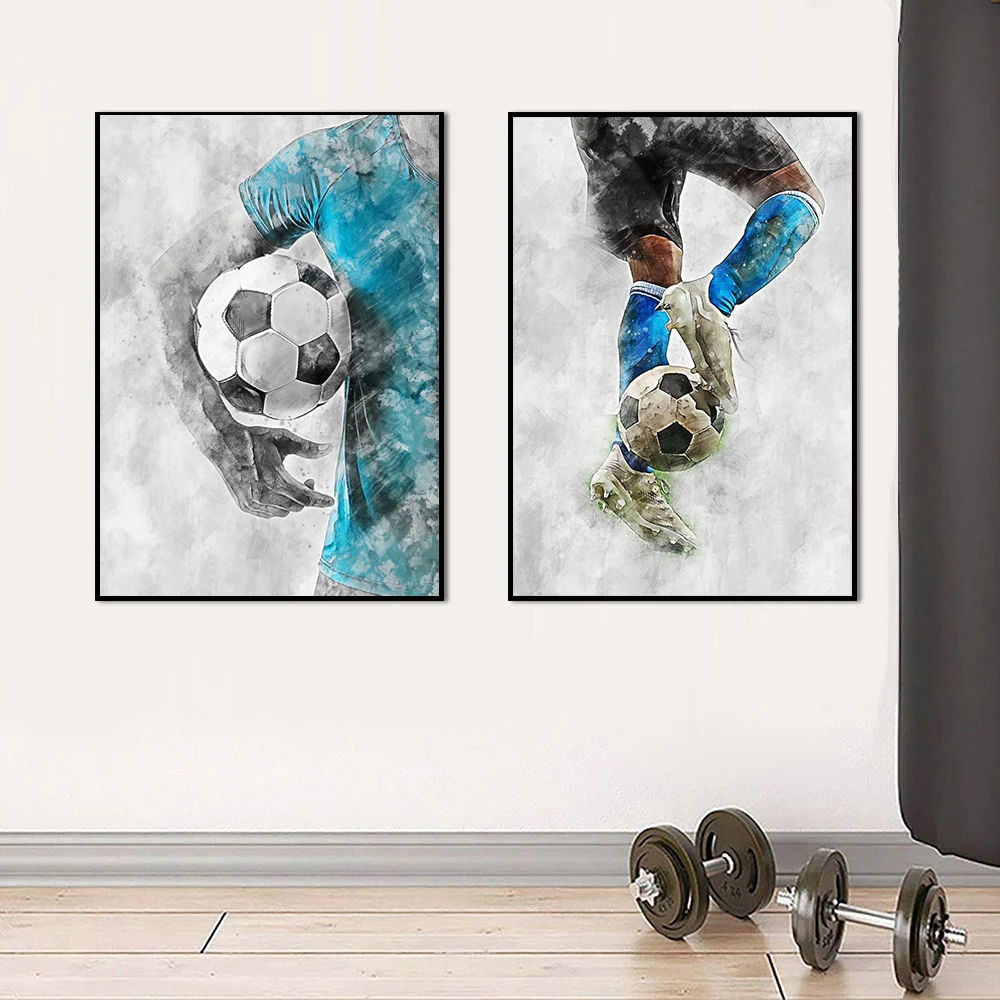 

Watercolor Football Painting Canvas Print Modern Soccer Wall Art Poster Sport Picture for Gym Boy Room Dorm Home Decor Cuadros