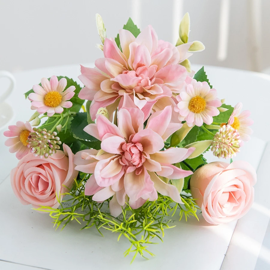 

Silk Artificial Flowers Dahlia Rose High Quality Festival Wedding Wreath Home Room TableGarden Decor Bridal Bouquet Arch DiyGift