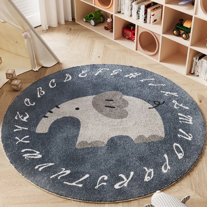 Round Children's Bedroom Rug Cute Cartoon Living Room Carpet Animal Letter Pattern Large Area Carpet Beige Plush Soft Rugs Ковер