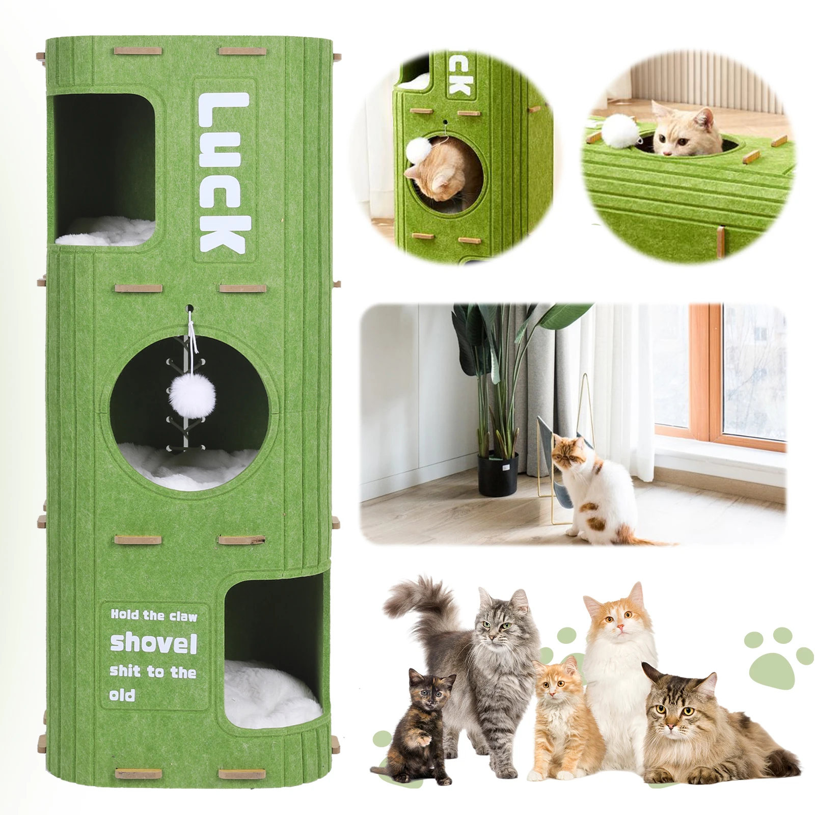 

Трехуровневая квадратная лазалка для кошек: устойчивая к царапинам, безопасный домик, креативный кошачий ведро-домик для семей с несколькими кошками, развлекательное гнездо для питомцев