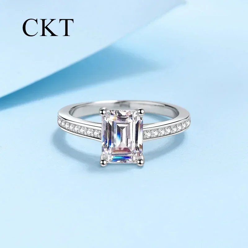 

18K White Gold Rings for Women Shaped 2 Carat Moissanite Diamond Radiant Emerald Cut Pt950 Platinum Wedding Fine Jewelry