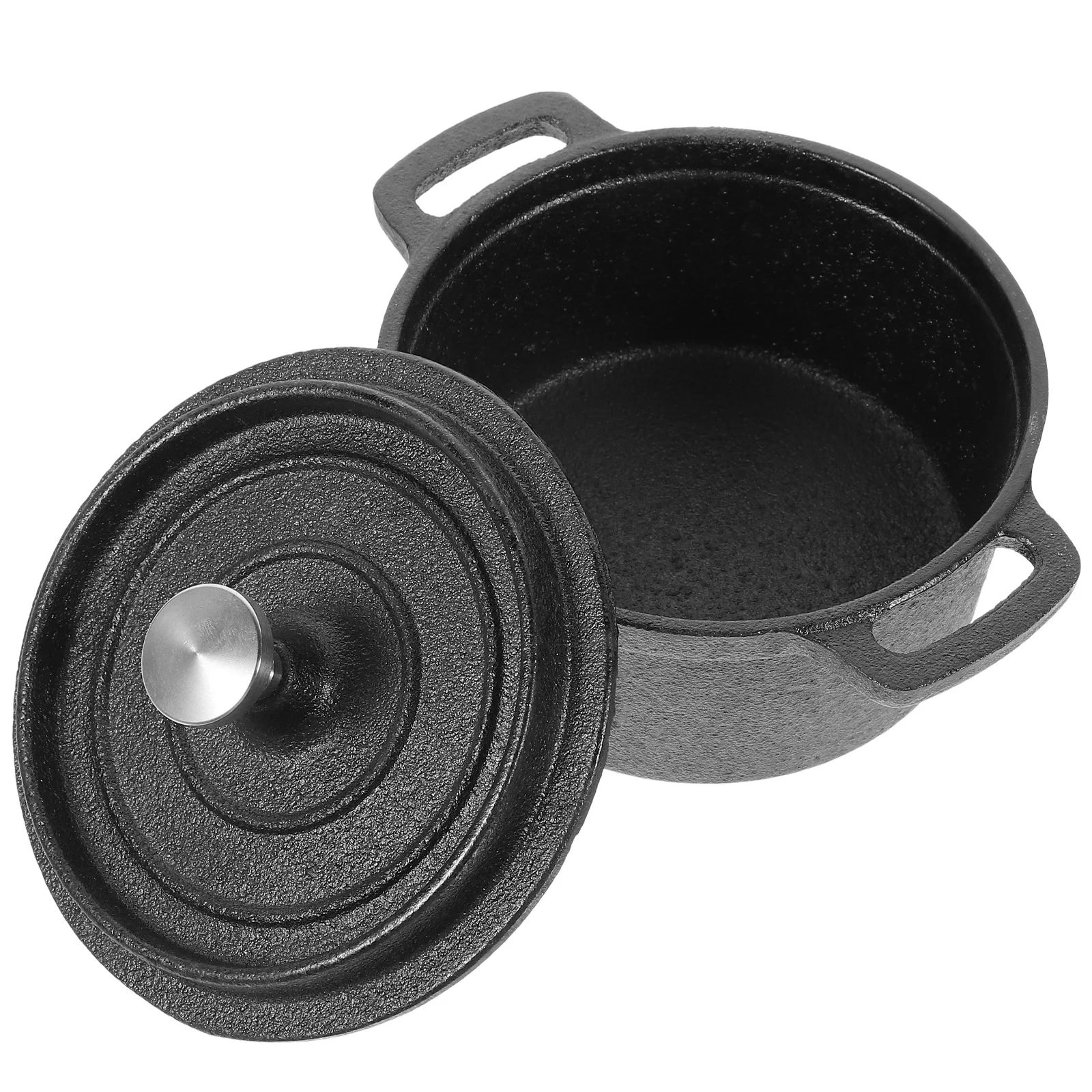 

Metal Milk Pot Dual Handles Small Household Cooking Pot with Lid Mini Cast Iron Steam Boiling Water Multifunctional Kitchen