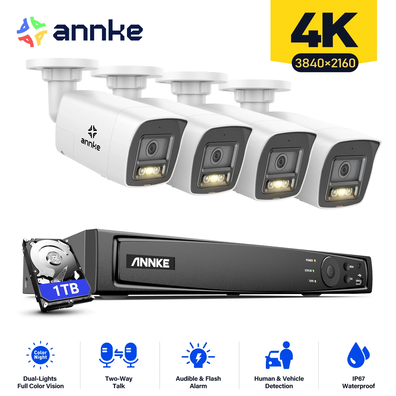 ANNKE 8CH 8MP POE Security Camera System Two Way Audio 4K NVR Kit CCTV Outdoor IP Camera H.265+ Video Surveillance Set