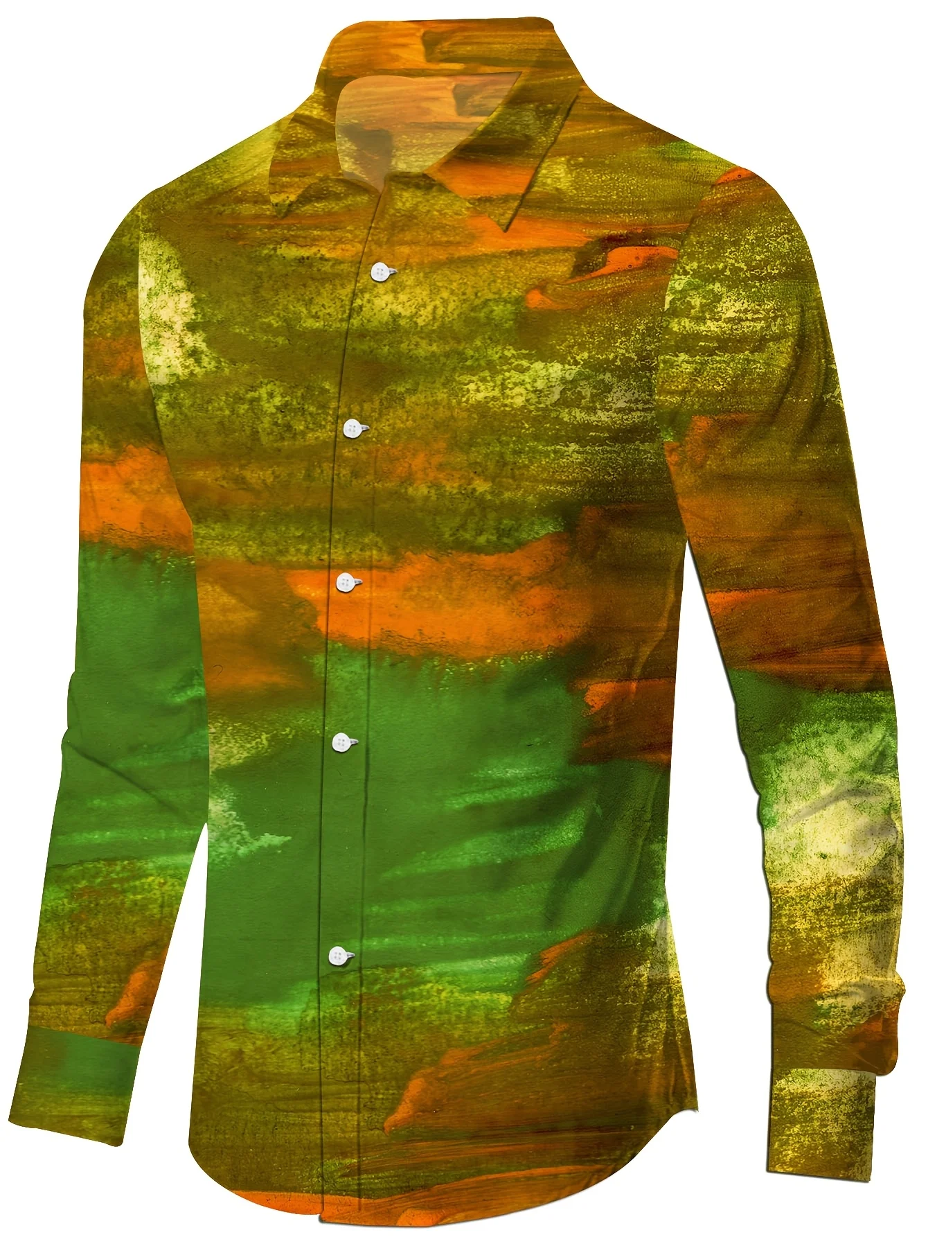 Men'S Stylish Long Sleeve Print Button-Up Shirt - Vibrant Floral & Geometric Design, Regular Fit