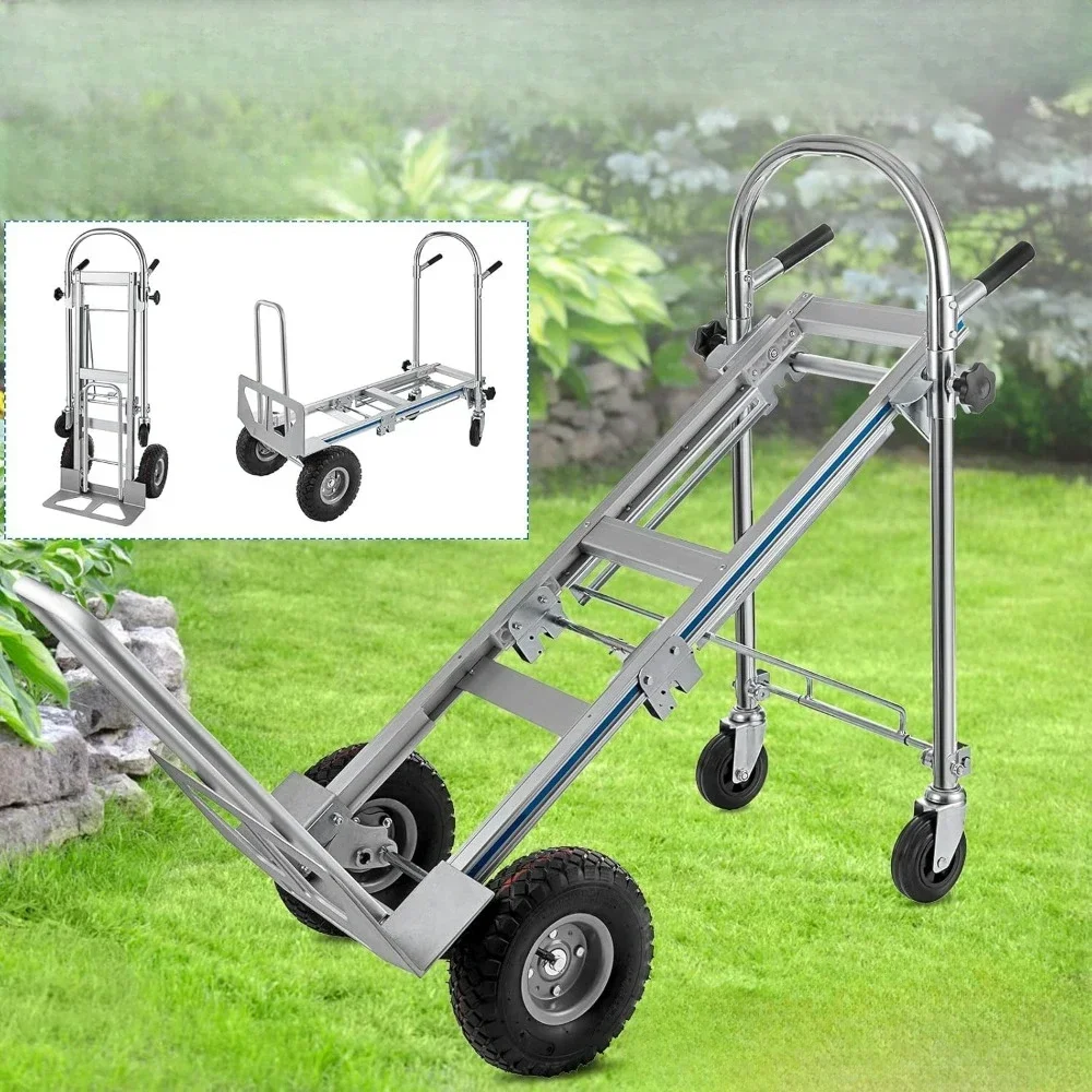 3in1 Aluminum Hand Truck, Hand Truck Dolly, Utility Cart Converts from Hand Truck to Platform Cart Tech Rubber Wheels