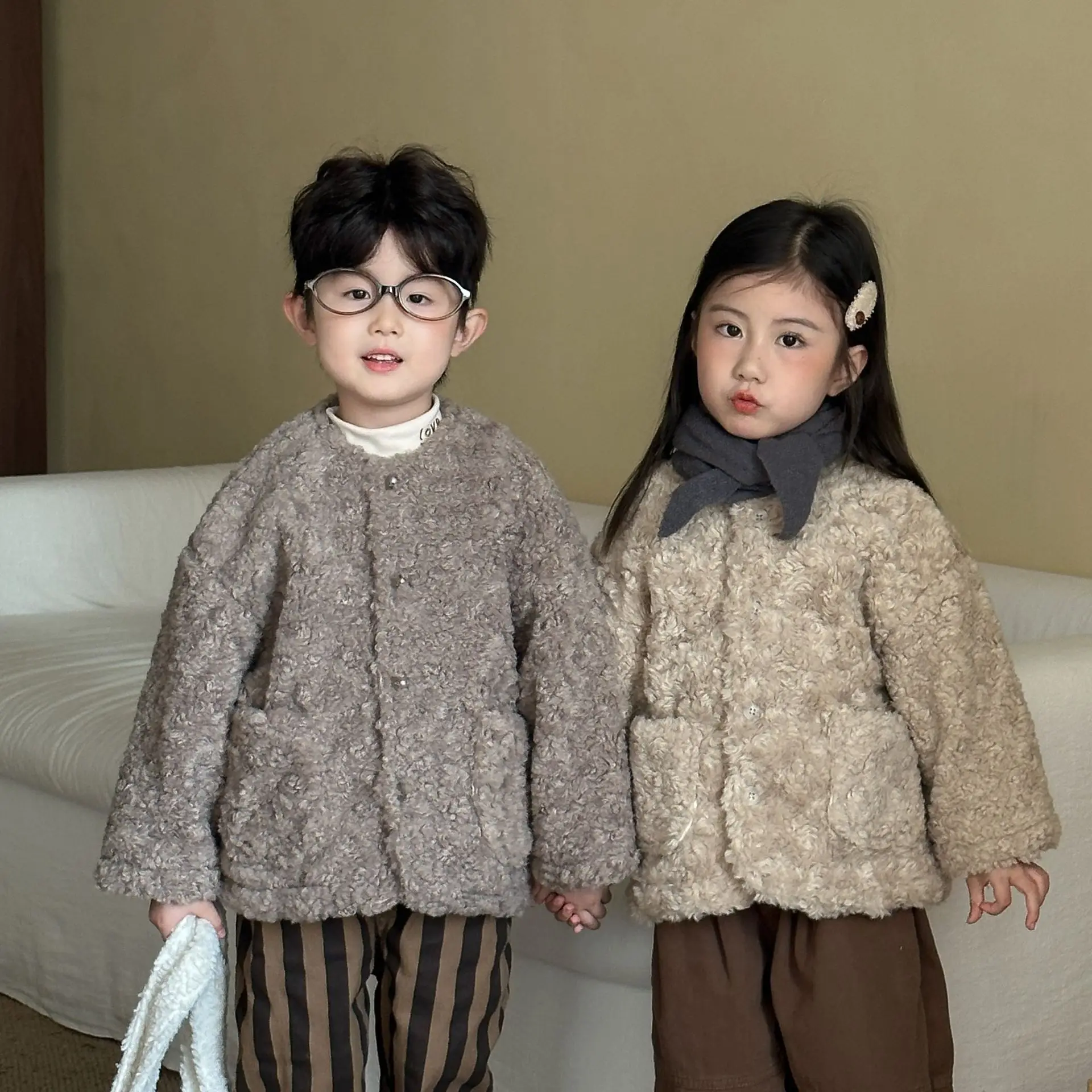 

Winter Toddler Kids Girls Overcoat Thicken Pocket Children 3-8Y Girls Casual Outerwear Solid Color Teenager Girls Simple Jacket