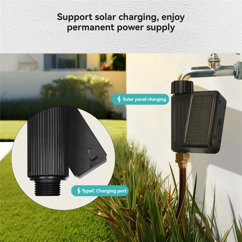ABVO-Tuya Katup Air Irigasi Berwaktu Air Tenaga Surya IP65 Tahan Air Termasuk Detektor Suhu dan Kelembapan Tanah