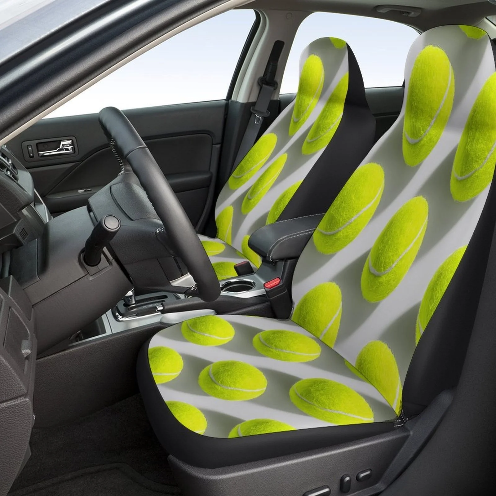 Universal Car Seat Cover Set Featuring A Tennis Balls Design, Suitable For Most Vehicles. This Trendy And High-Quality Full Set