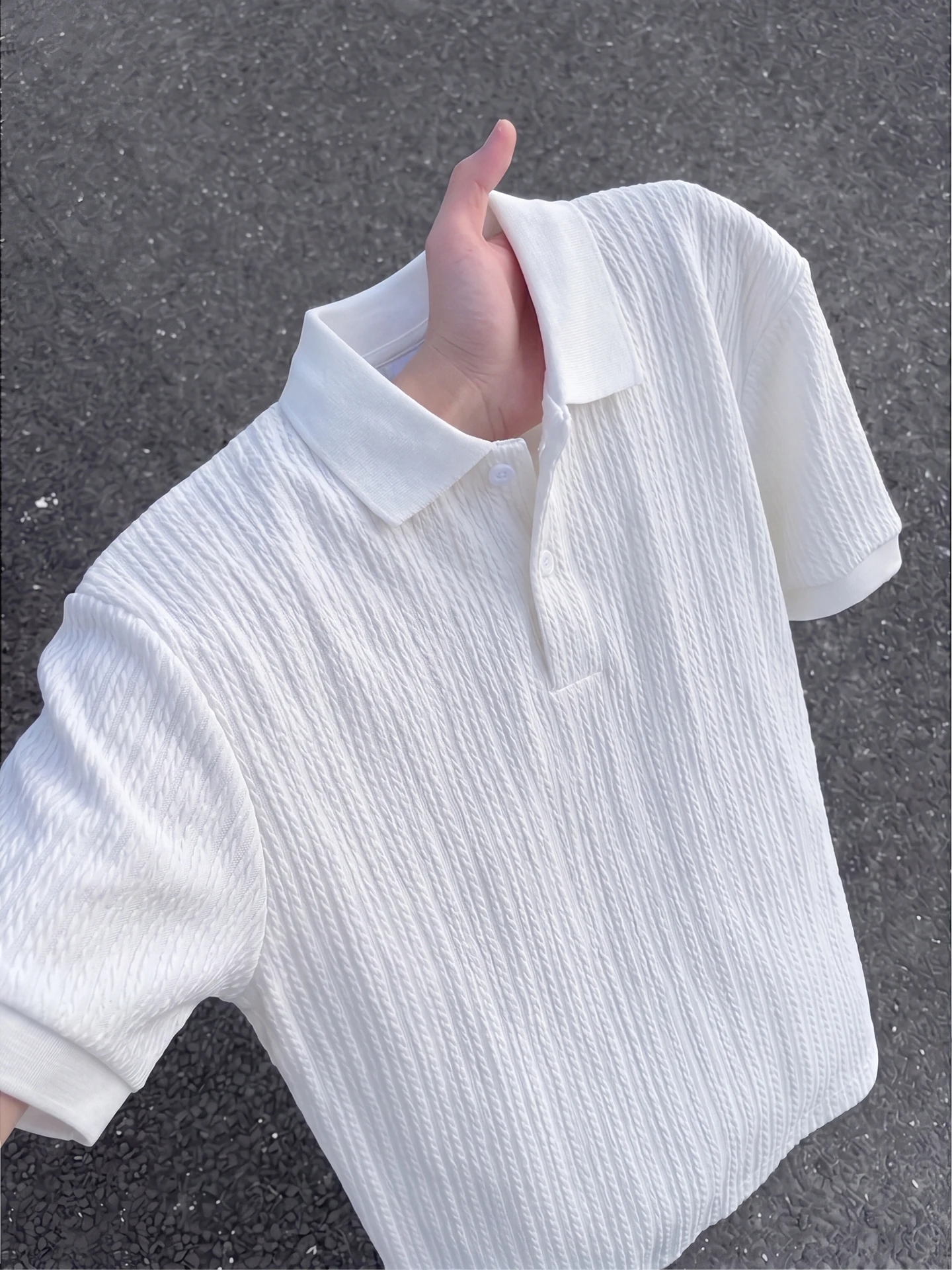 American Style Short Sleeve  Shirt Men's Summer Half Sleeve CleanFit Collar T-Shirt Vertical Relief Striped Design Breath...