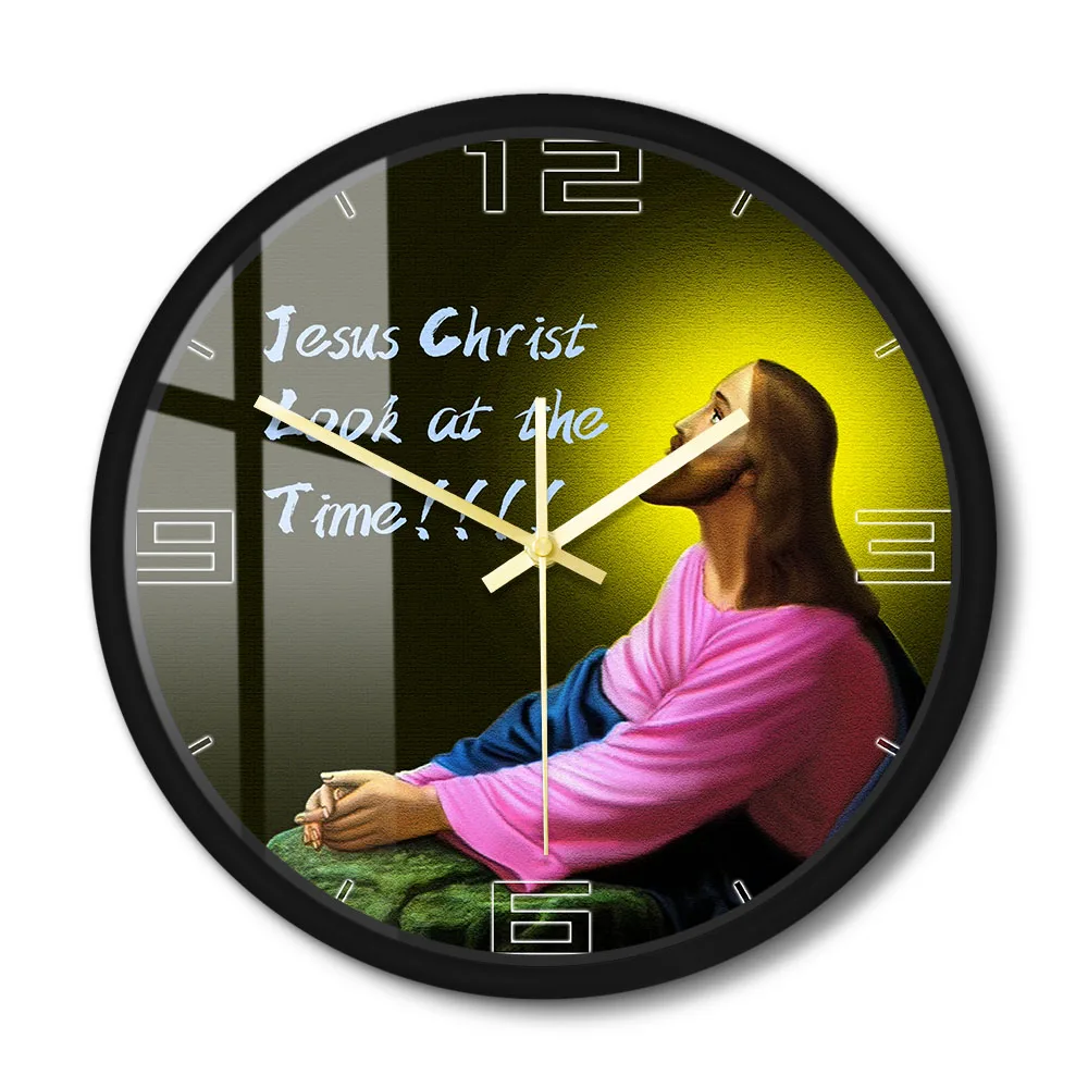 Jesus Christ Look At The Time Modern Design Wall Clock For Church Cathedral Baptism Christian Home Decor Religious Wall Watch