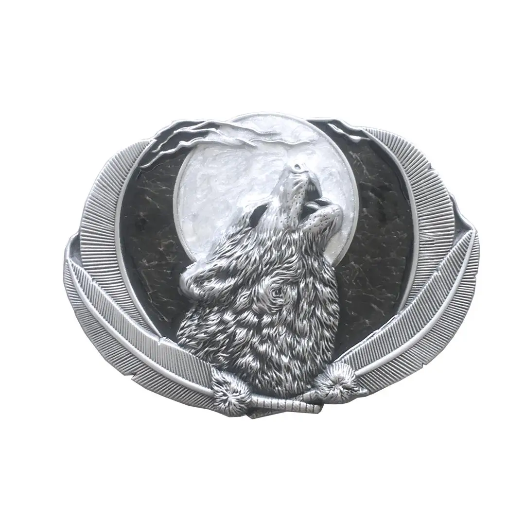 Enamel Animal Moon Wildlife Shout Wolf Oval Western Belt Buckle also Stock in US BUCKLE-WT111 Free Shipping