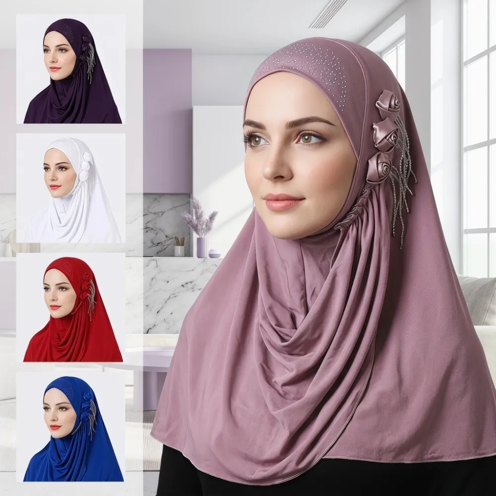 High Quality Floral Women's Hijabs Modest Wear Full Cover Muslim Hijab Prayer Hijab Elegant Islamic Headscarf Ladies Scarf