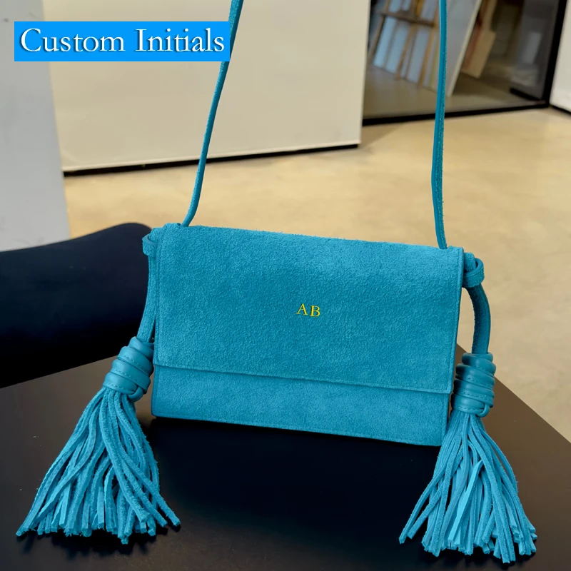 Custom Initials Genuine Leather Box Envelope Bags For Women Luxury Designer Handbags Purses 2026 New In Cowhide Tassel Shoulder