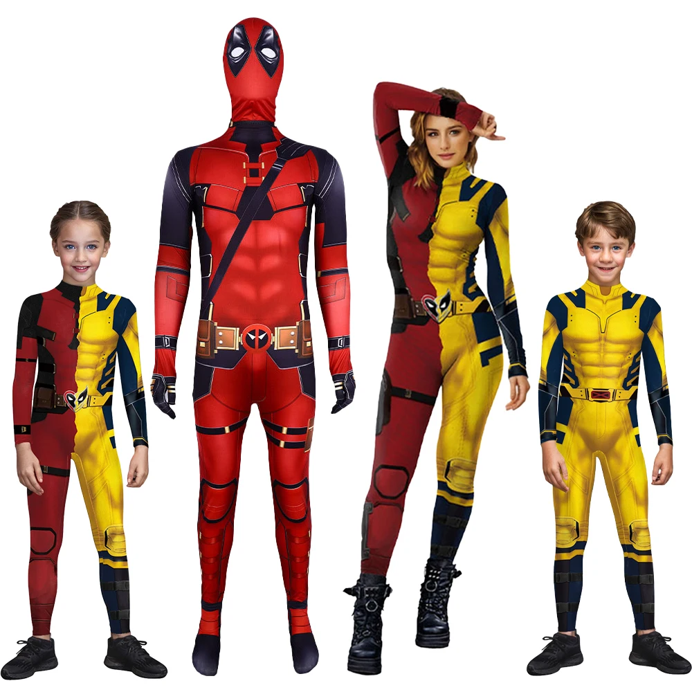 

Unisex Wolverine Deadpool Cosplay Jumpsuit for Adult Boys Girls Superhero Halloween Costume Mens Yellow Red Zentai Bodysuit