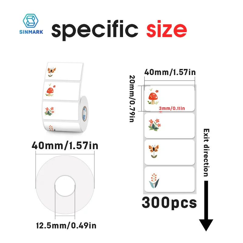 300pcs/roll Cartoon Label Stickers Thermal Paper Cute Blank Stickers Gift Tags Compatible SINMARK Phomemo Portable Printers