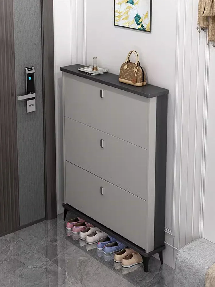 Light luxury and ultra-thin shoe cabinet, with a door at the entrance for household use, and a large capacity flip bucket